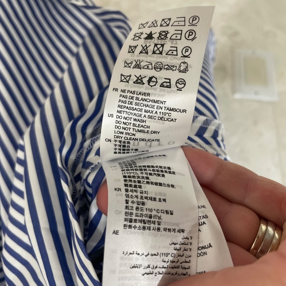 NWT SANDRO Dress Blue White Striped Cotton Lace Back "Gana" - Picture 13 of 13